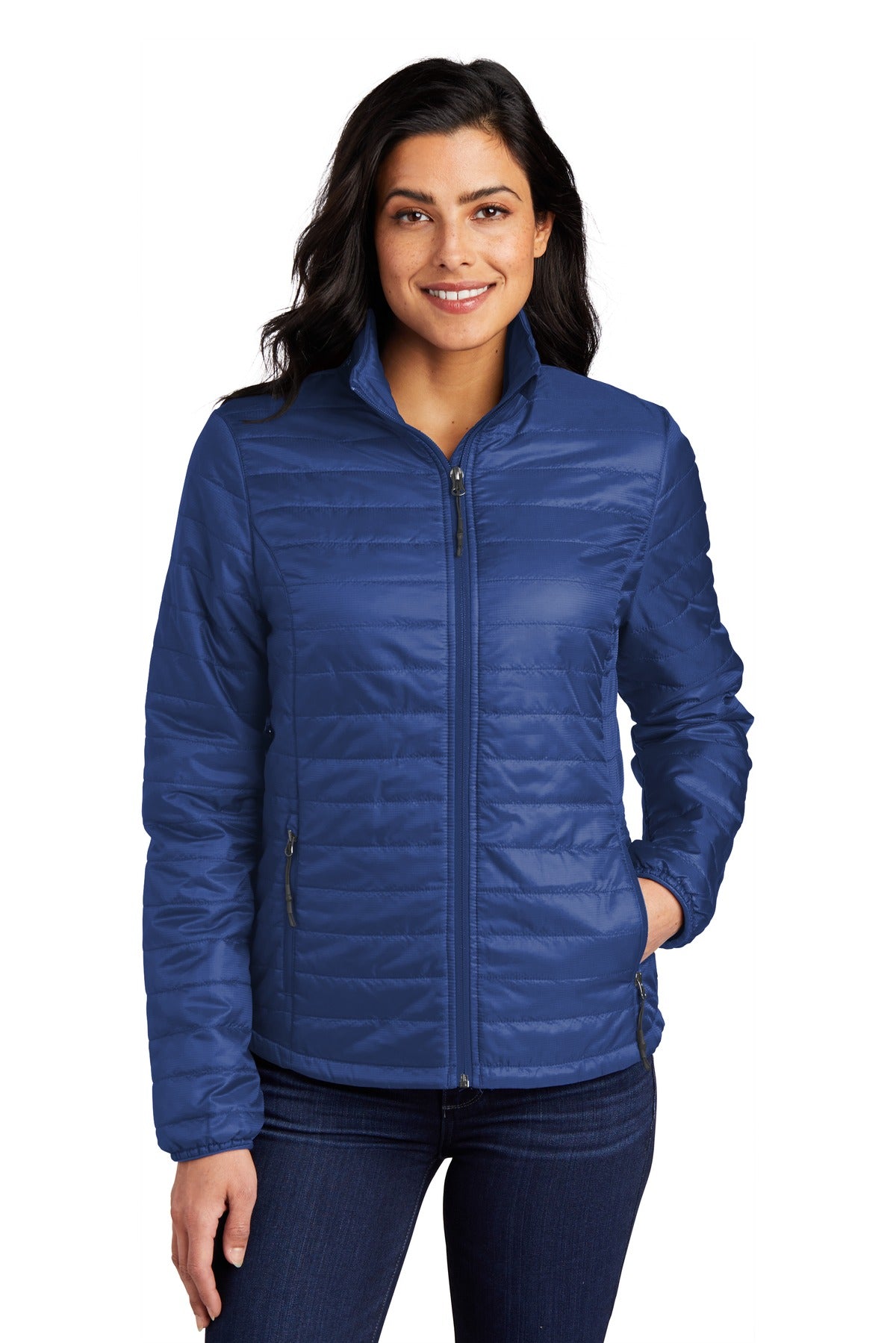 Front View of Cobalt Blue Port Authority Women's Packable Puffy Jacket L850  - M