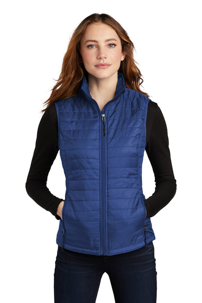 Front View of Cobalt Blue Port Authority Women's Packable Puffy Vest L851  - XS