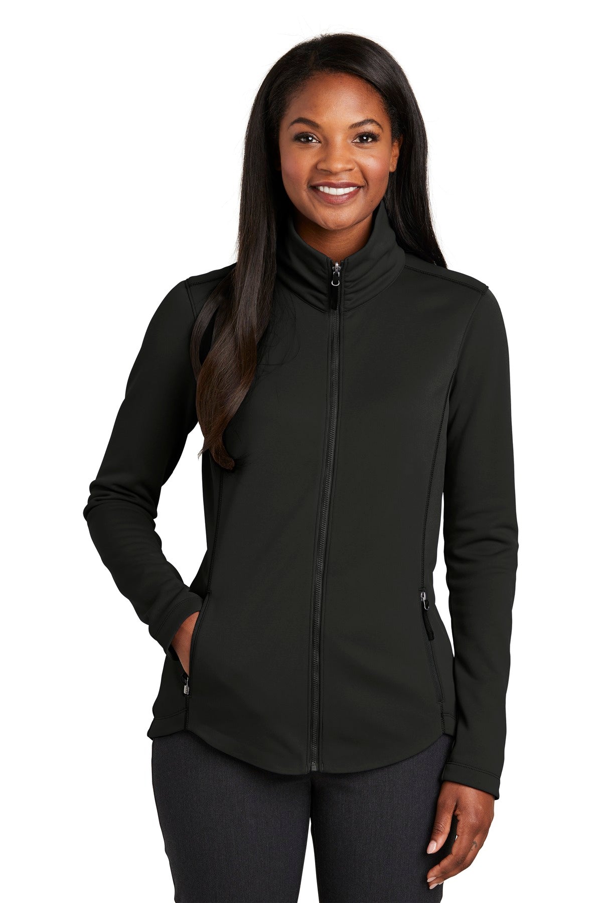 Front View of Deep Black Port Authority Women's Collective Smooth Fleece Jacket. L904  - M