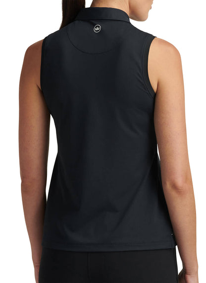 Peter Millar Women's Banded Sport Mesh Sleeveless Button Polo - Black - MD