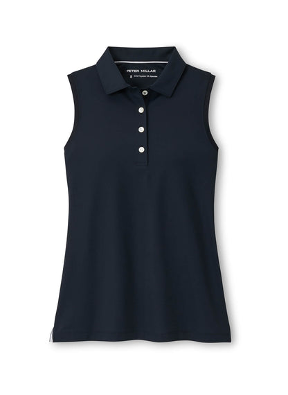 Peter Millar Women's Banded Sport Mesh Sleeveless Button Polo - Black - XS