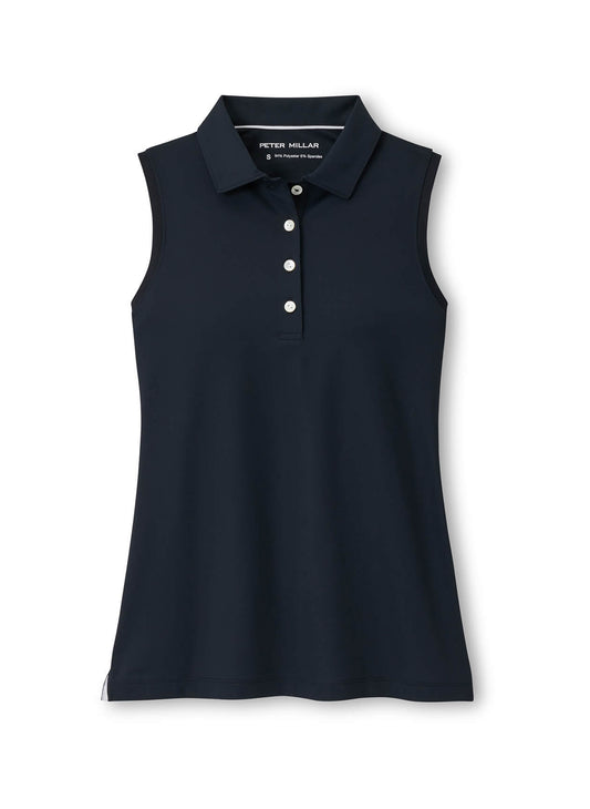 Peter Millar Women's Banded Sport Mesh Sleeveless Button Polo - Black - XS