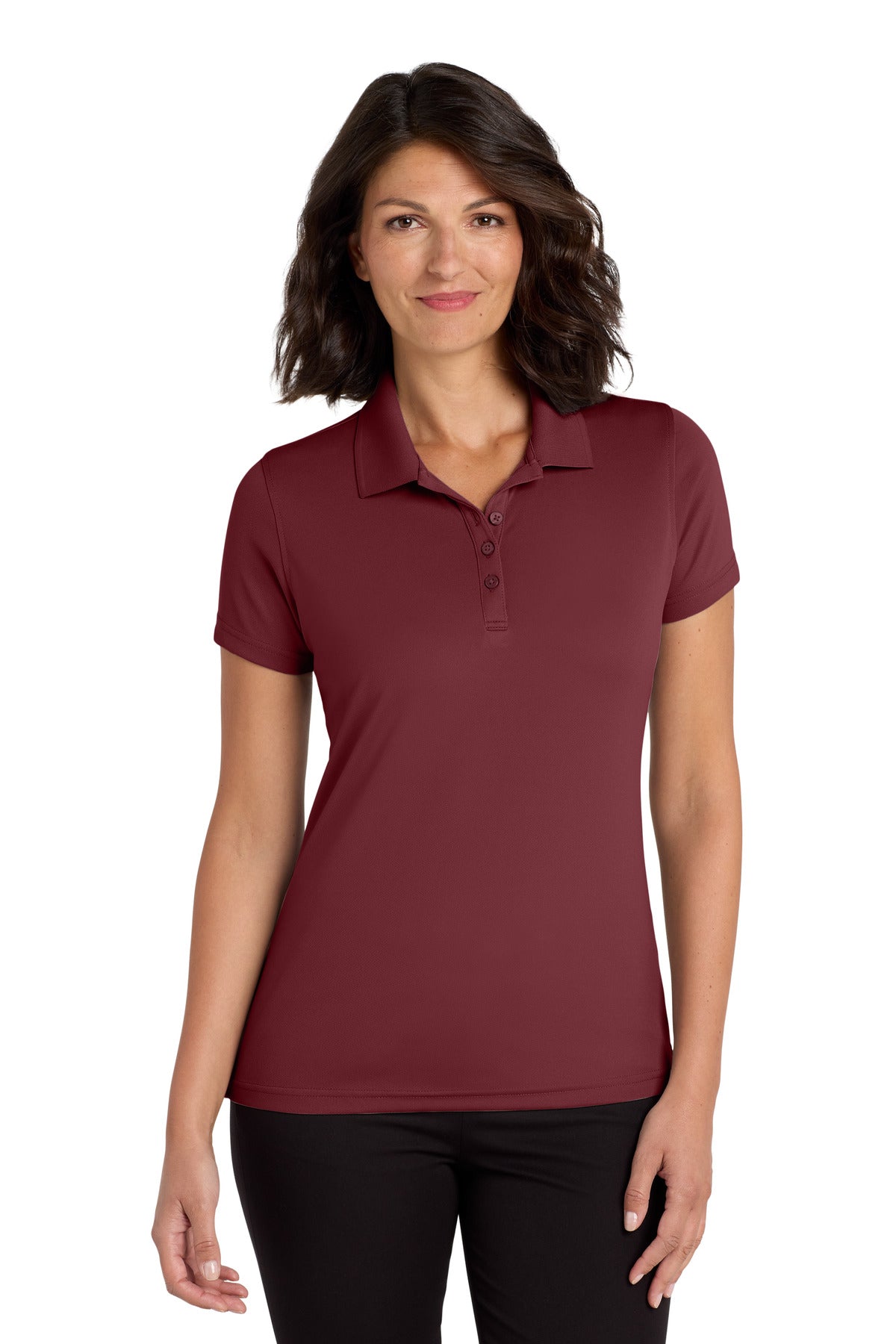 SanMar LK110_burgundy_model_front.jpg