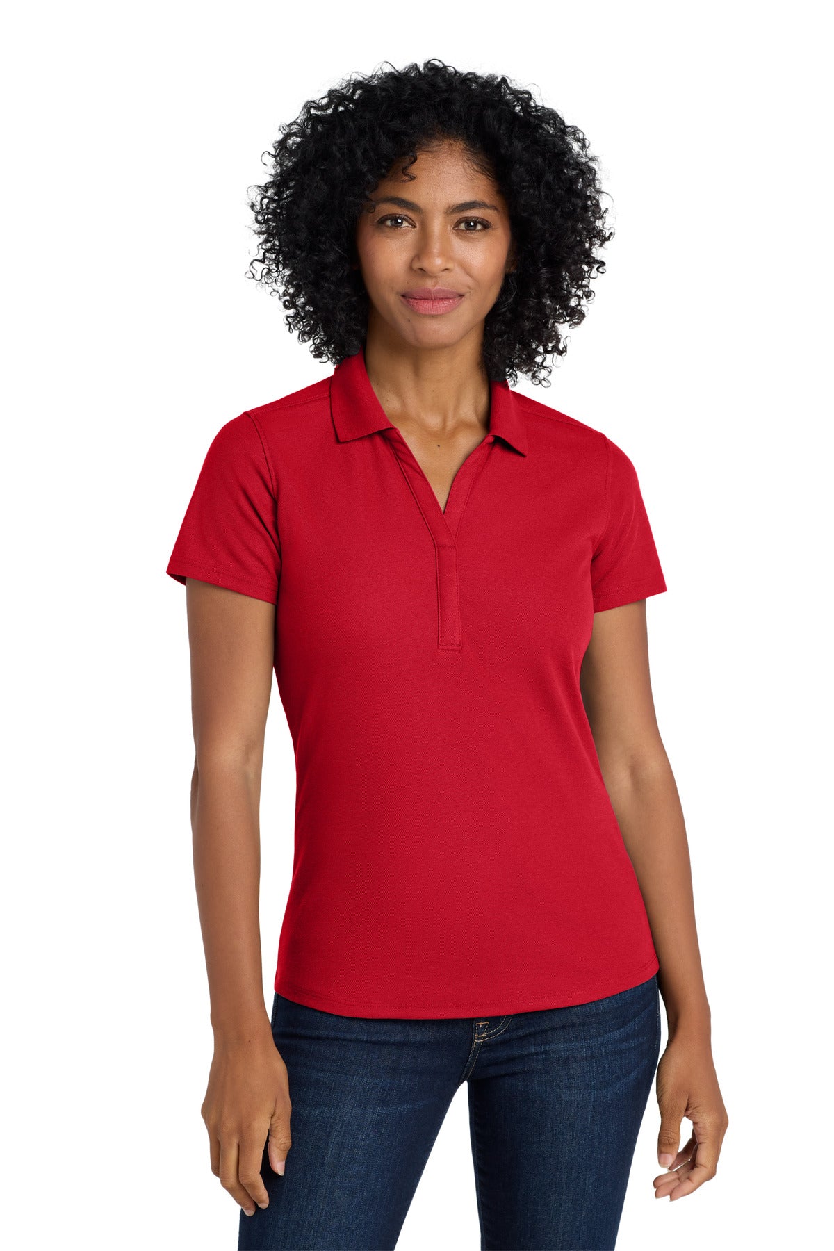 Front View of Apple Red Port Authority Women's EZPerformance Pique Polo. LK600  - 4XL