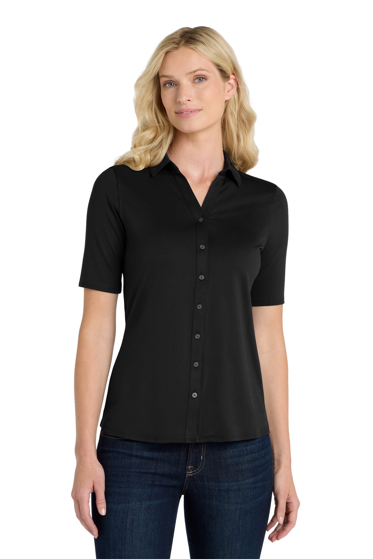 Front View of Black Port Authority Women's City Stretch Top. LK682  - XL