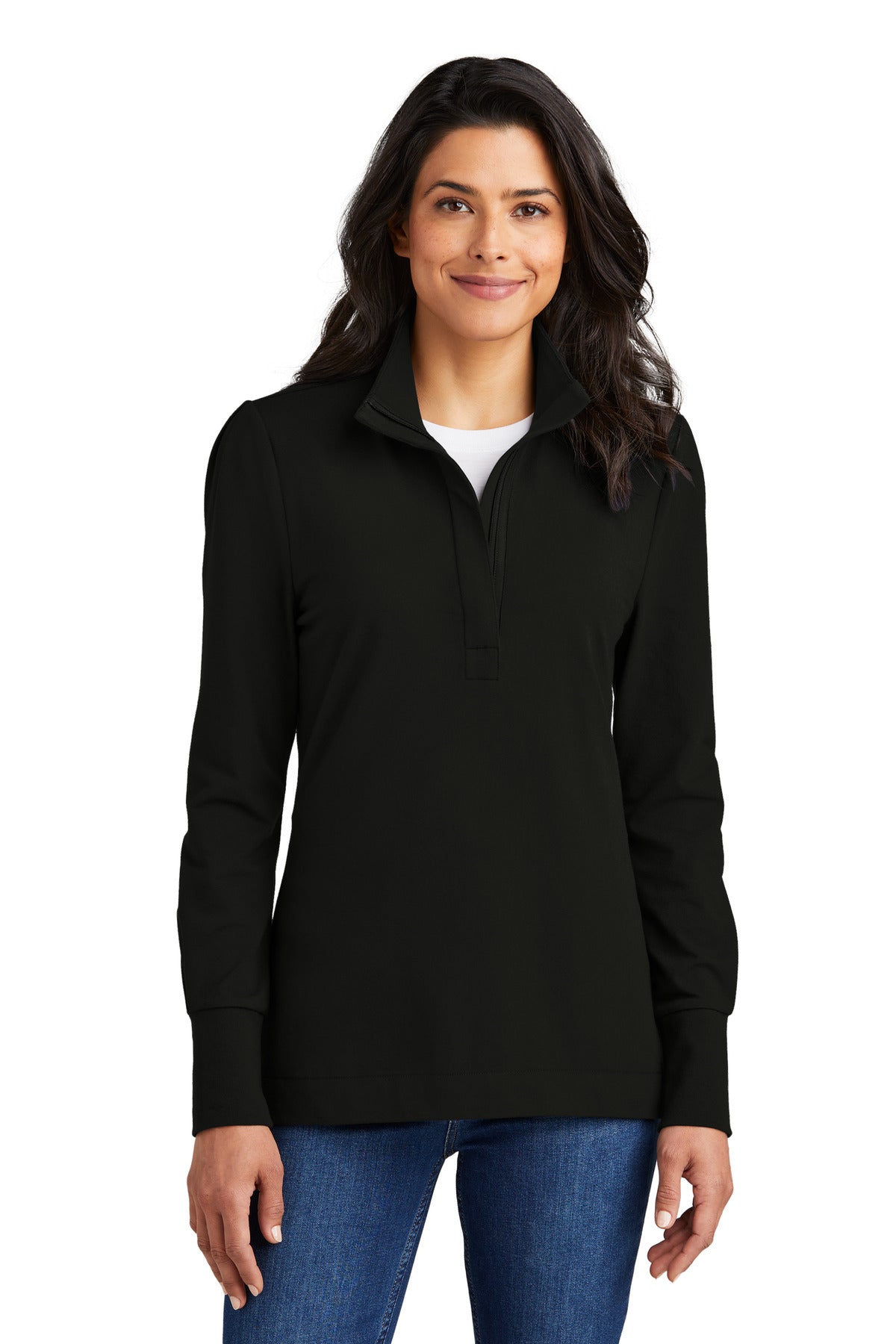 Front View of DeepBlack Port Authority Women's Fairway Stretch 1/4-Zip LK829  - XXL