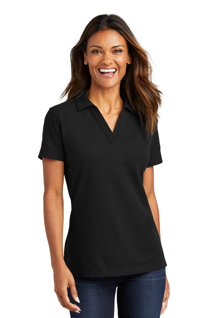 Front View of Black Port Authority Women's C-FREE Cotton Blend Pique Polo LK867  - XS