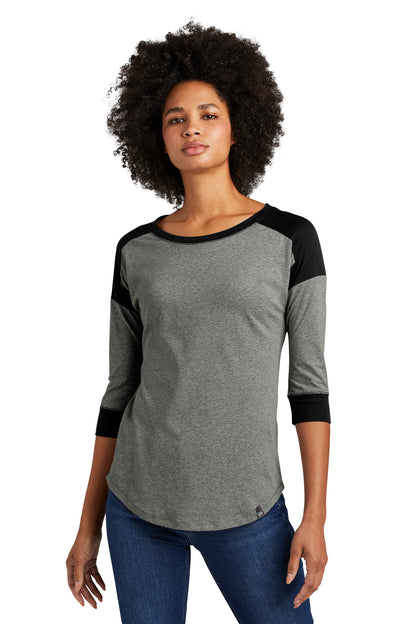 Front View of Black/Black Tw New Era Women's Heritage Blend 3/4-Sleeve Baseball Raglan Tee. LNEA104  - XS