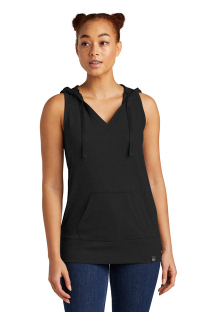 Front View of Black New Era Women's Heritage Blend Hoodie Tank. LNEA106  - XS