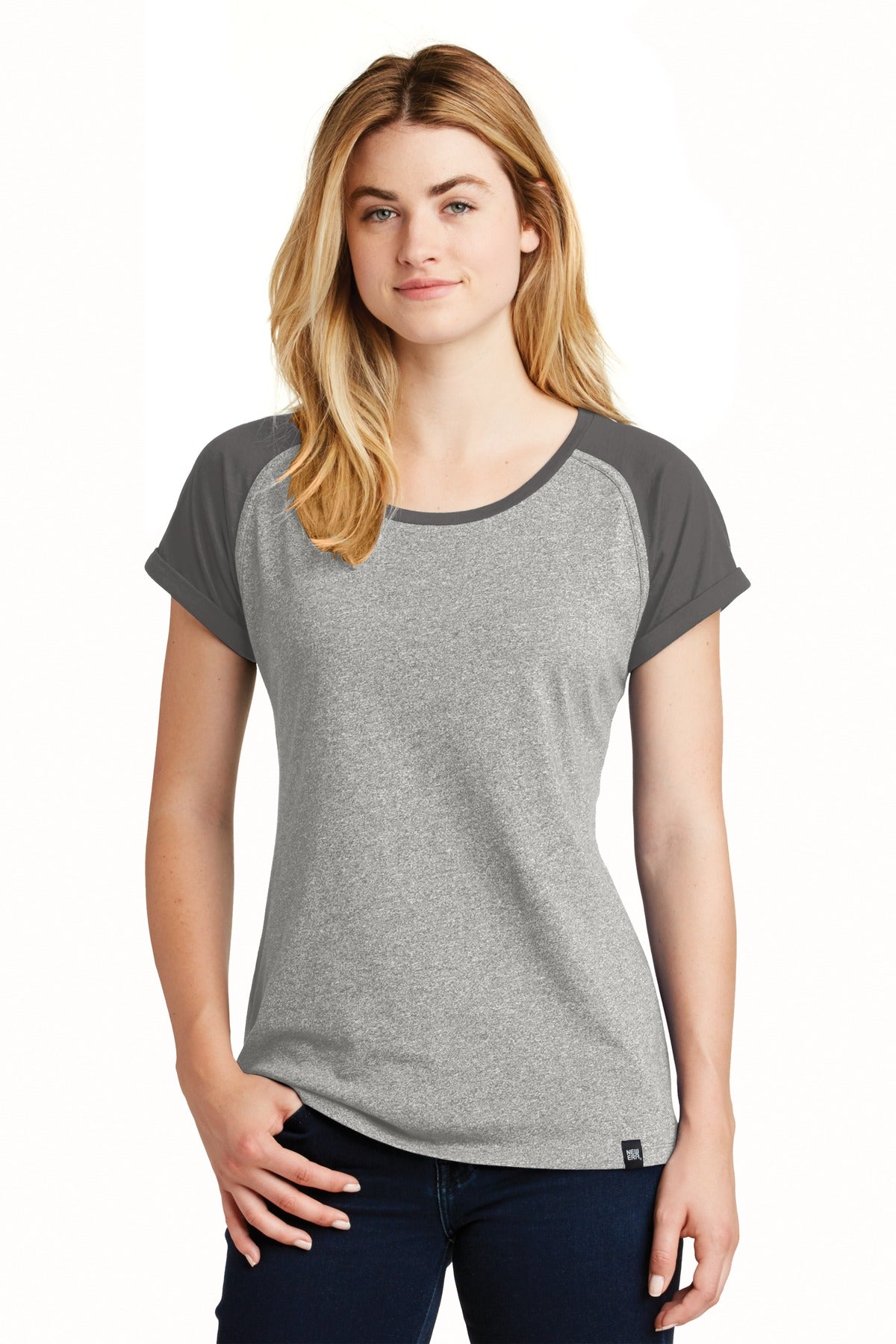Front View of Graph/Lt Gr Tw New Era Women's Heritage Blend Varsity Tee. LNEA107  - XS