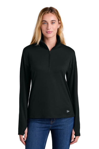 Front View of Black New Era Women's Power 1/2-Zip LNEA228  - XS