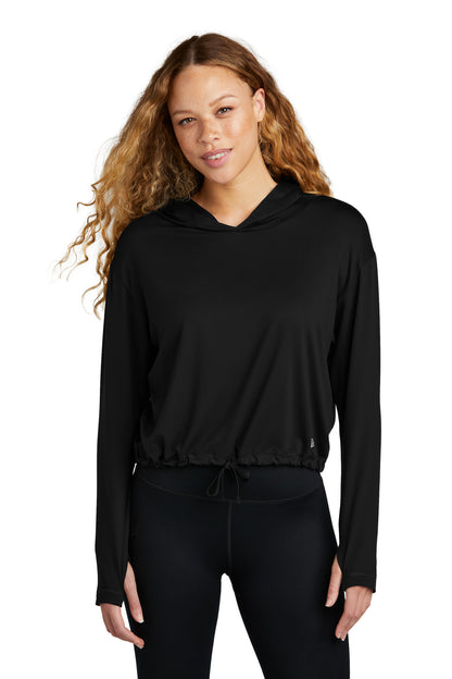 Front View of Black New Era Women's Power Long Sleeve Hoodie LNEA229  - XS