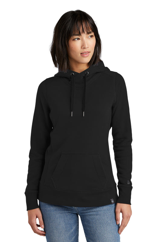 Front View of Black New Era Women's French Terry Pullover Hoodie. LNEA500  - XS