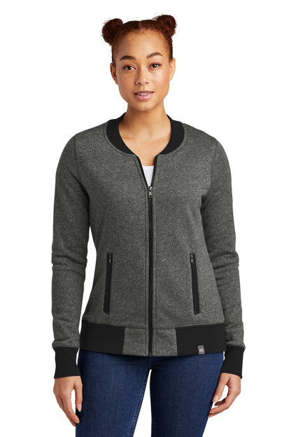 Front View of Black Twist/Bk New Era Women's French Terry Baseball Full-Zip. LNEA503  - XS