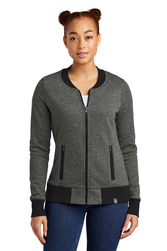 Front View of Black Twist/Bk New Era Women's French Terry Baseball Full-Zip. LNEA503  - XS