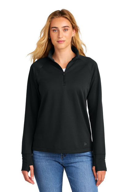 Front View of Black New Era Women's Stand Out 1/4-Zip LNEA515  - XS