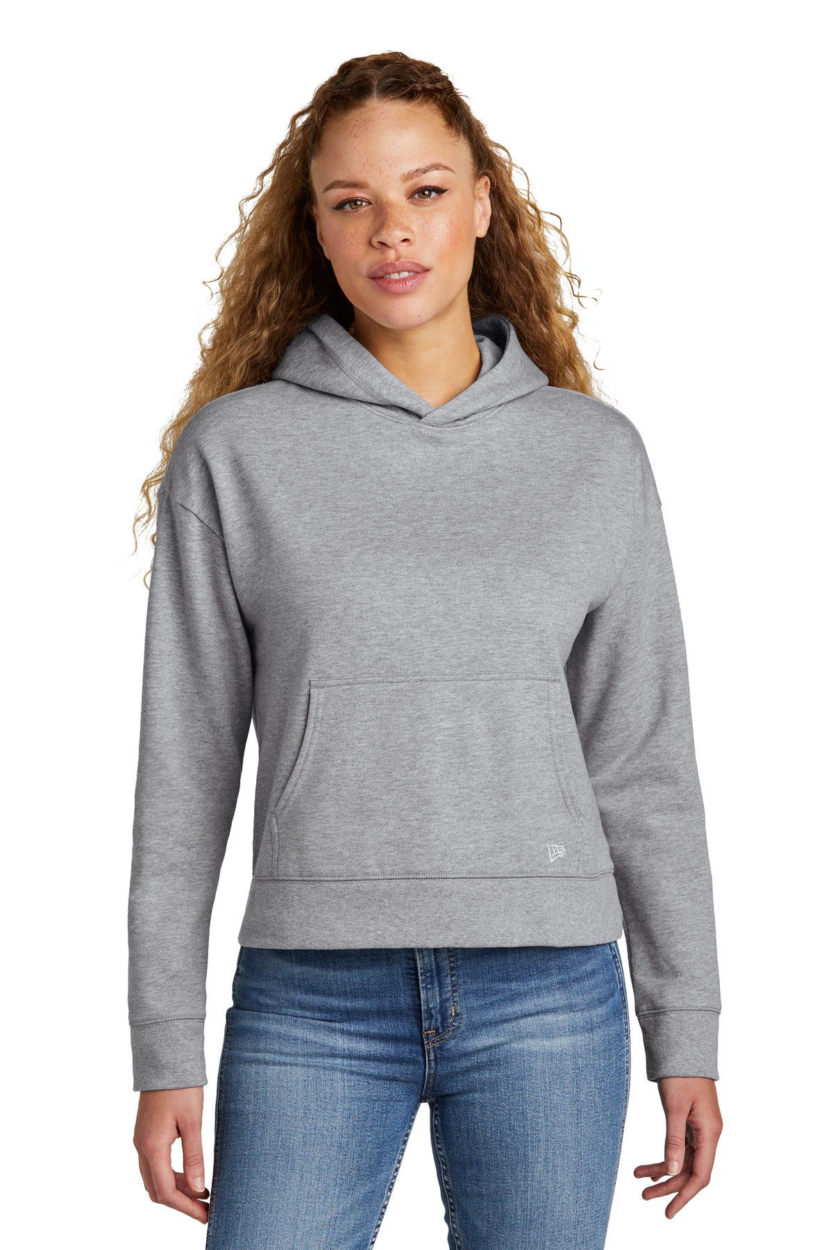 Front View of AthlHthr New Era Women's Comeback Fleece Pullover Hoodie LNEA550  - XS