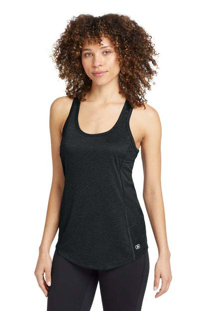 Front View of Blacktop OGIO Women's Racerback Pulse Tank. LOE322  - XS
