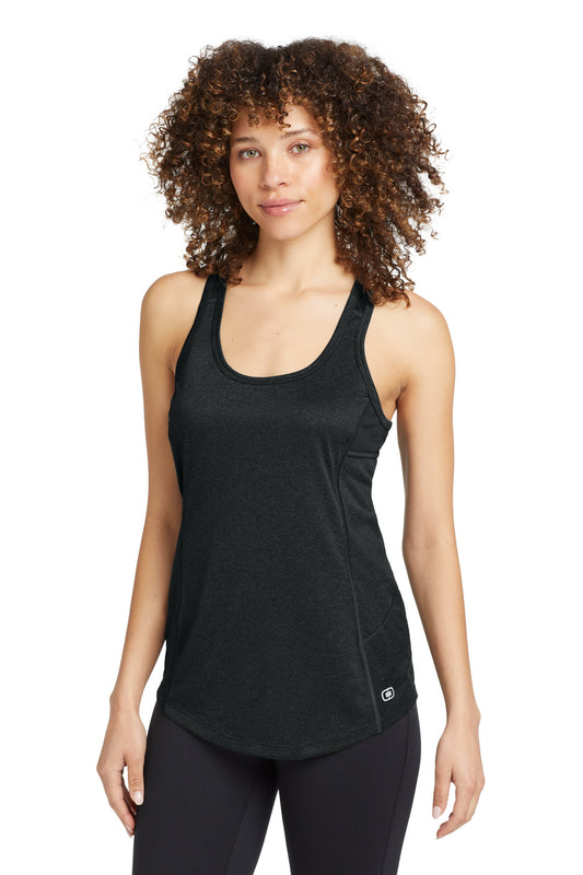 Front View of Blacktop OGIO Women's Racerback Pulse Tank. LOE322  - XS