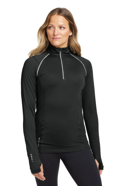 Front View of Blacktop OGIO Women's Nexus 1/4-Zip Pullover. LOE335  - XS