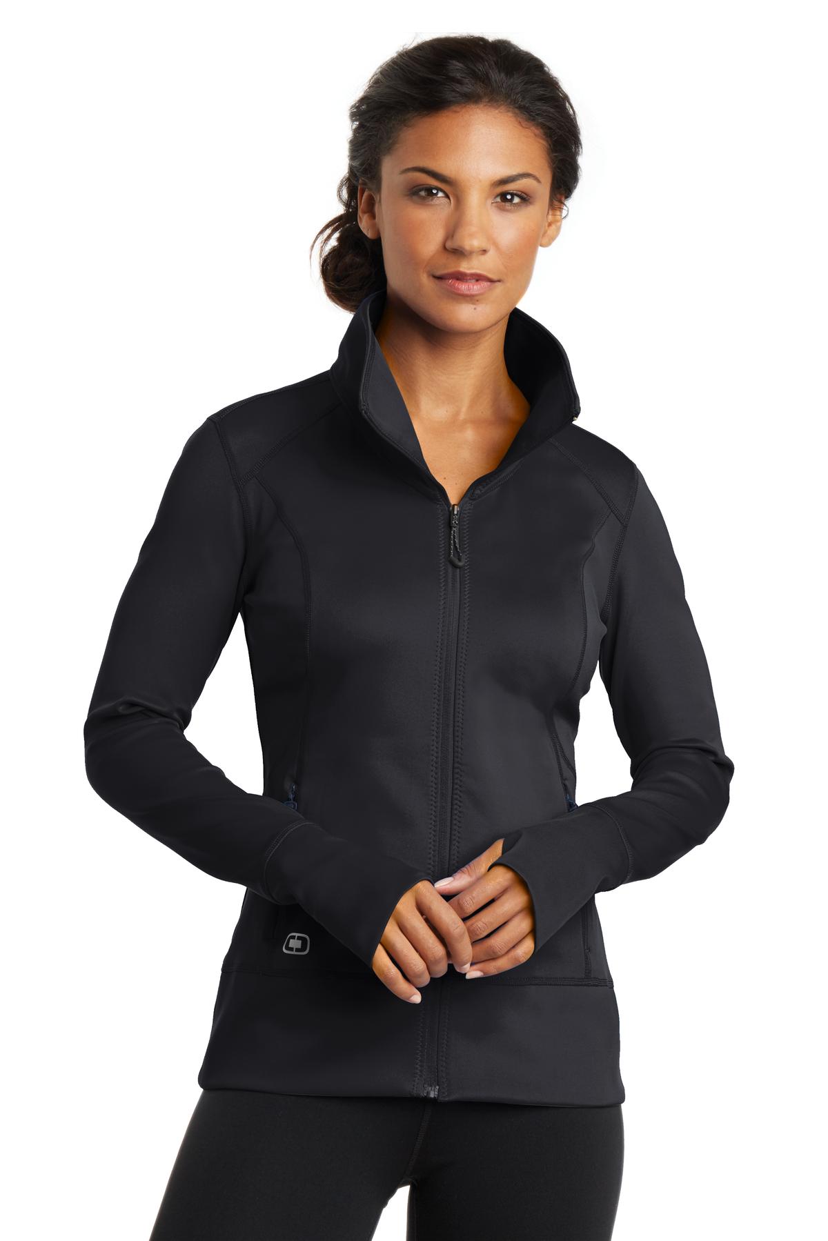 Front View of Blacktop OGIO Women's Fulcrum Full-Zip. LOE700  - XS