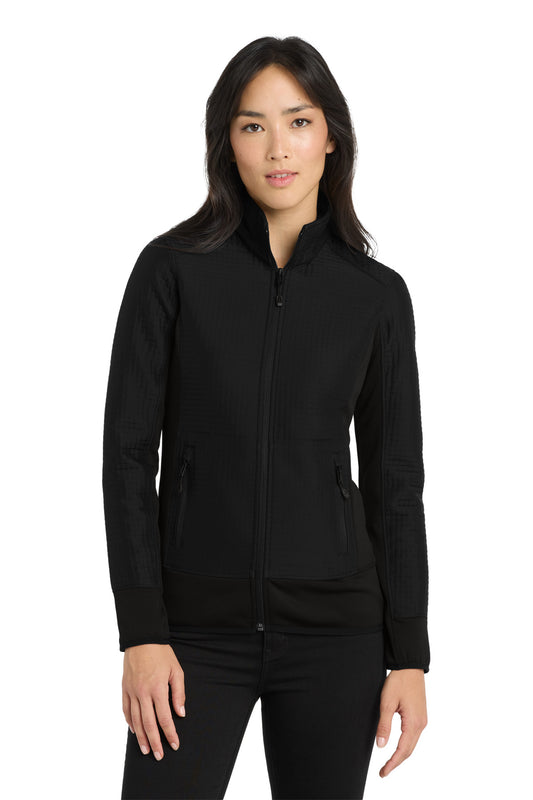 Front View of Blacktop OGIO Women's Trax Jacket. LOG726  - XS