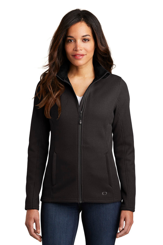 Front View of Blacktop OGIO Women's Grit Fleece Jacket. LOG727  - XS