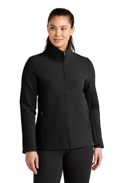 Front View of Blacktop OGIO Women's Kinetic Soft Shell LOG740  - XS