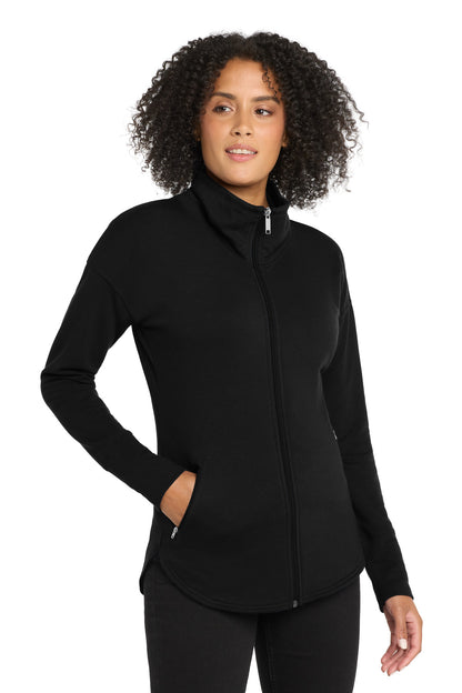 Front View of Blacktop OGIO Women's Luuma Full-Zip Fleece. LOG812  - XS