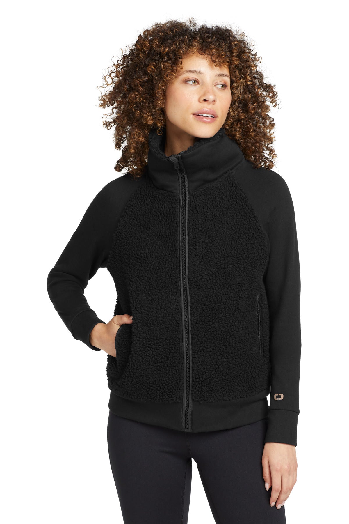 Front View of Blacktop OGIO Women's Luuma Sherpa Full-Zip. LOG815  - XS