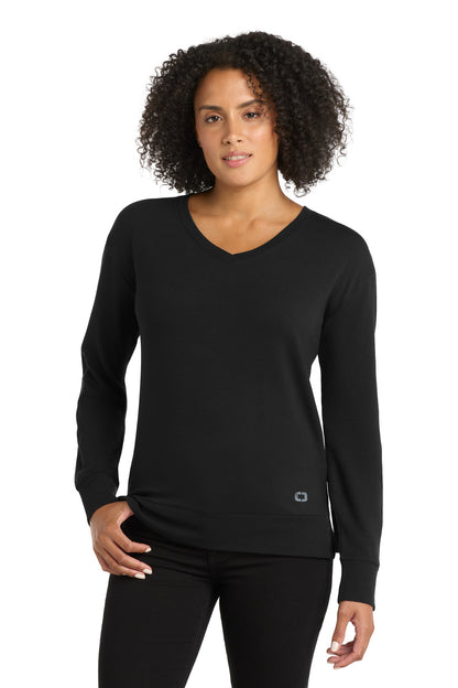 Front View of Blacktop OGIO Women's Luuma Flex Long Sleeve V-Neck LOG825  - XS