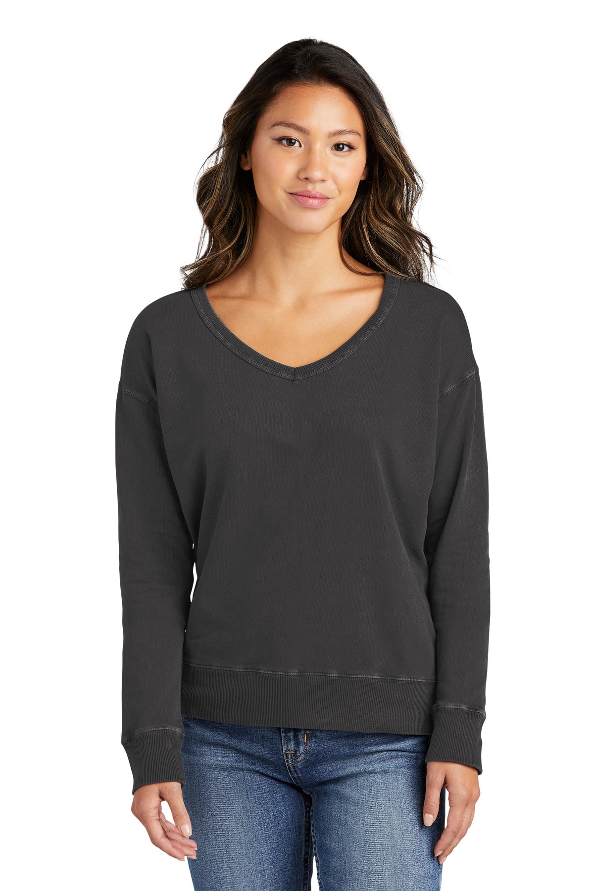 Front View of Coal Port & Co Women's Beach Wash Garment-Dyed V-Neck Sweatshirt LPC098V  - M