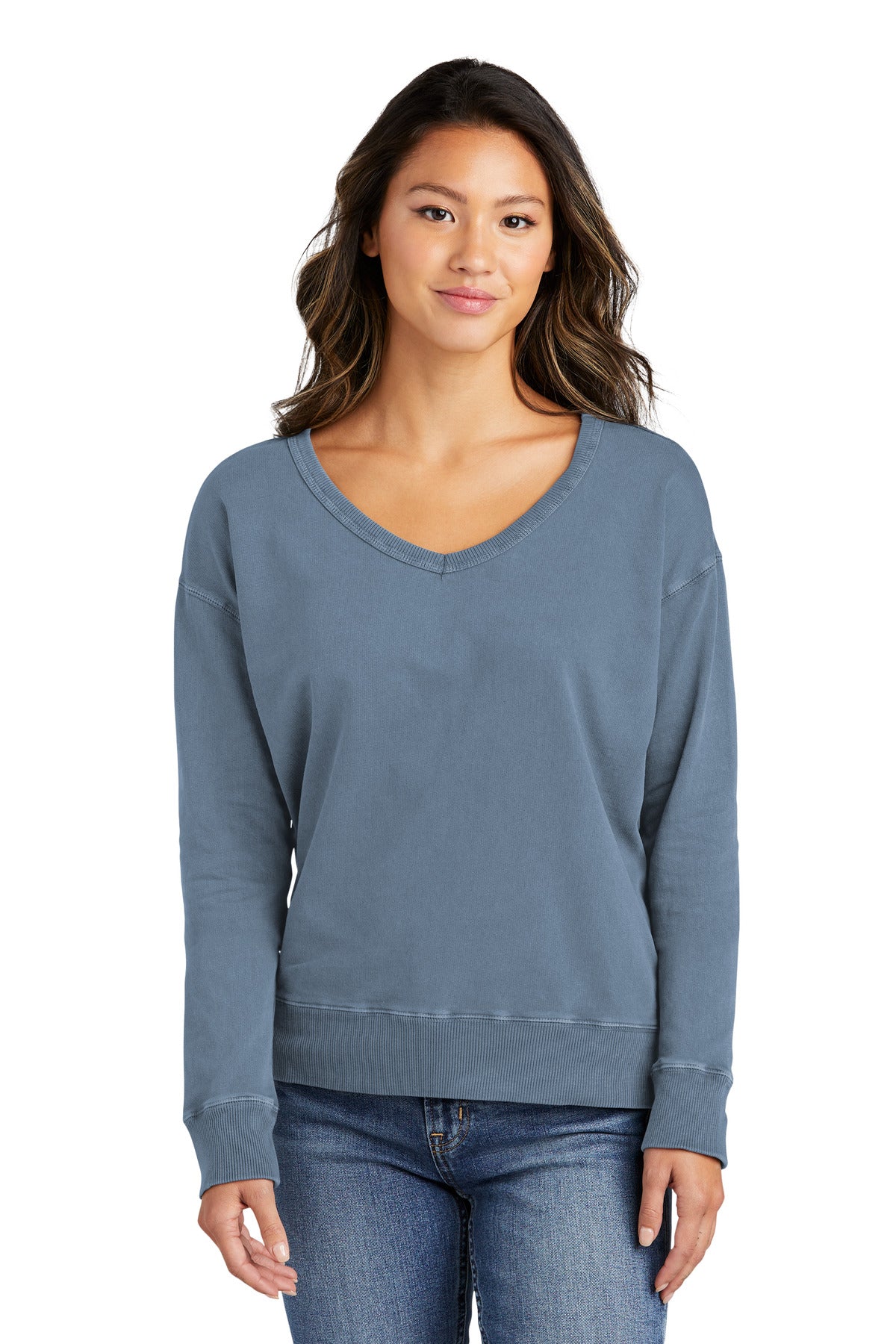 Port & Co Women's Beach Wash Garment-Dyed V-Neck Sweatshirt LPC098V