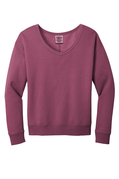 Port & Co Women's Beach Wash Garment-Dyed V-Neck Sweatshirt LPC098V