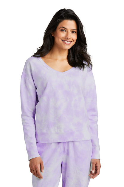 Front View of Amethyst Port & Co Women's Beach Wash Cloud Tie-Dye V-Neck Sweatshirt LPC140V  - L