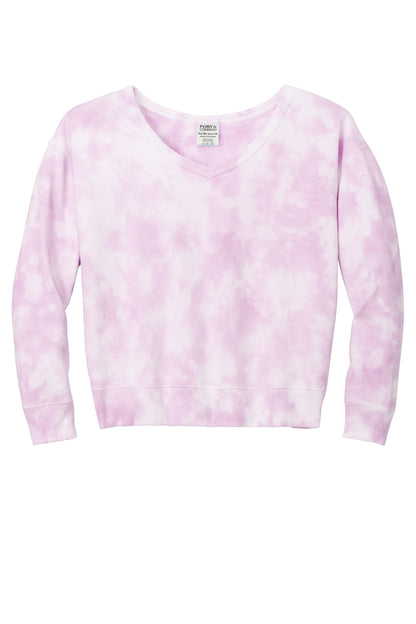 Port & Co Women's Beach Wash Cloud Tie-Dye V-Neck Sweatshirt LPC140V