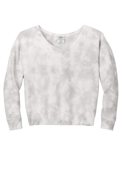 Port & Co Women's Beach Wash Cloud Tie-Dye V-Neck Sweatshirt LPC140V