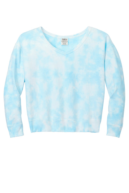 Port & Co Women's Beach Wash Cloud Tie-Dye V-Neck Sweatshirt LPC140V