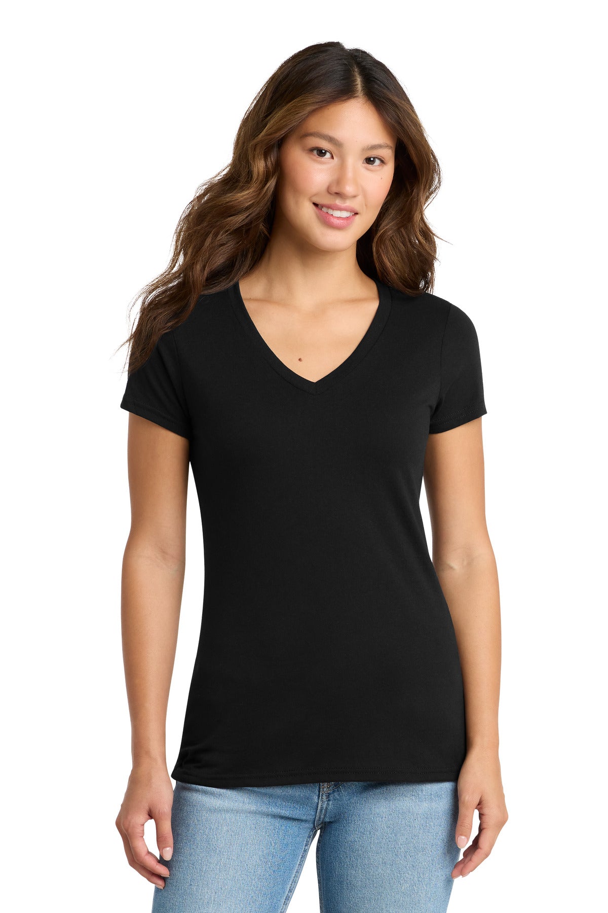 Front View of Black Port & Co Women's Tri-Blend V-Neck Tee. LPC330V  - M