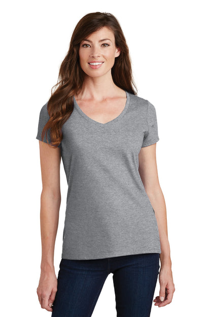 Front View of Athletic Hthr Port & Co Women's Fan Favorite V-Neck Tee. LPC450V  - S