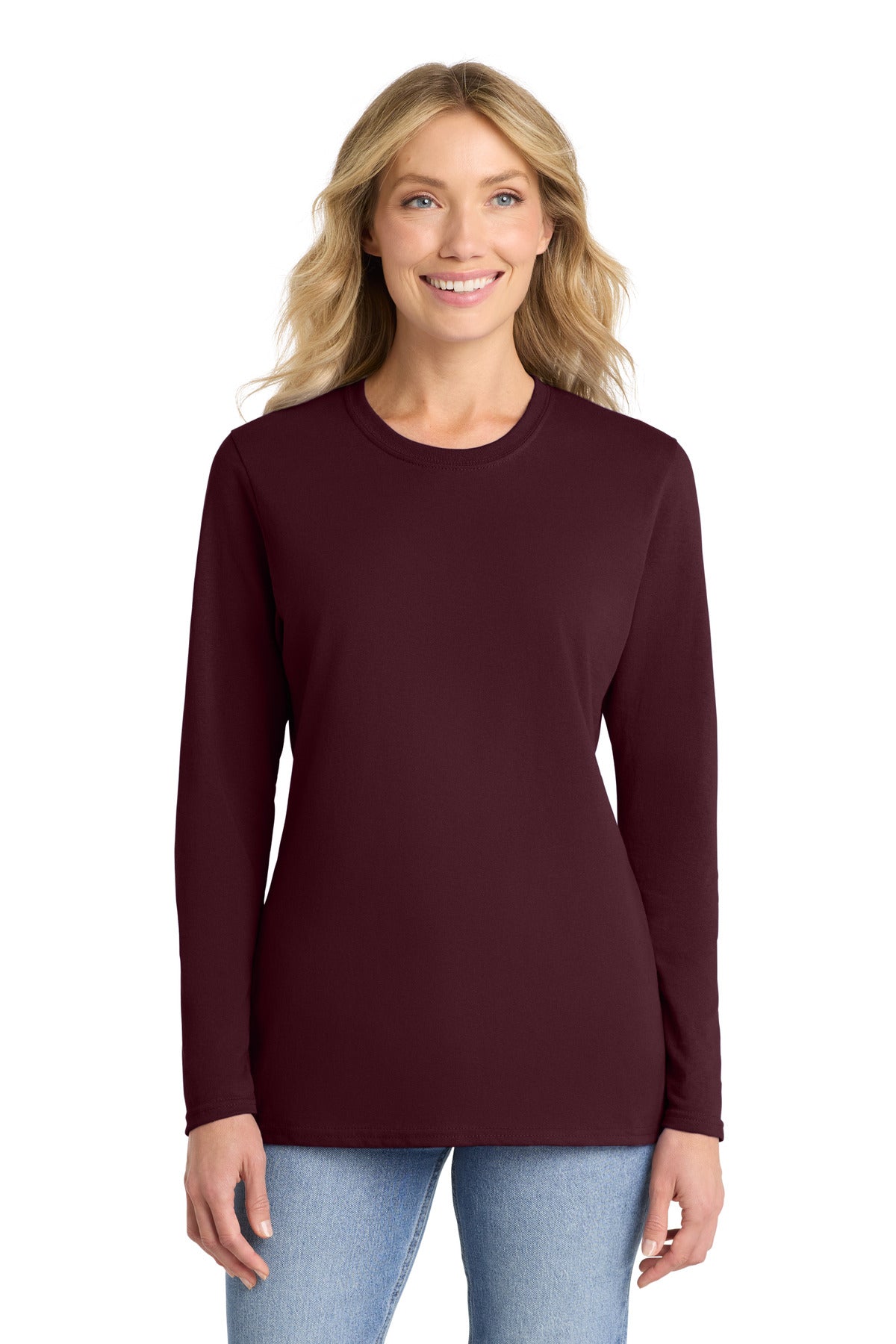 SanMar LPC54LS_athleticmaroon_model_front.jpg