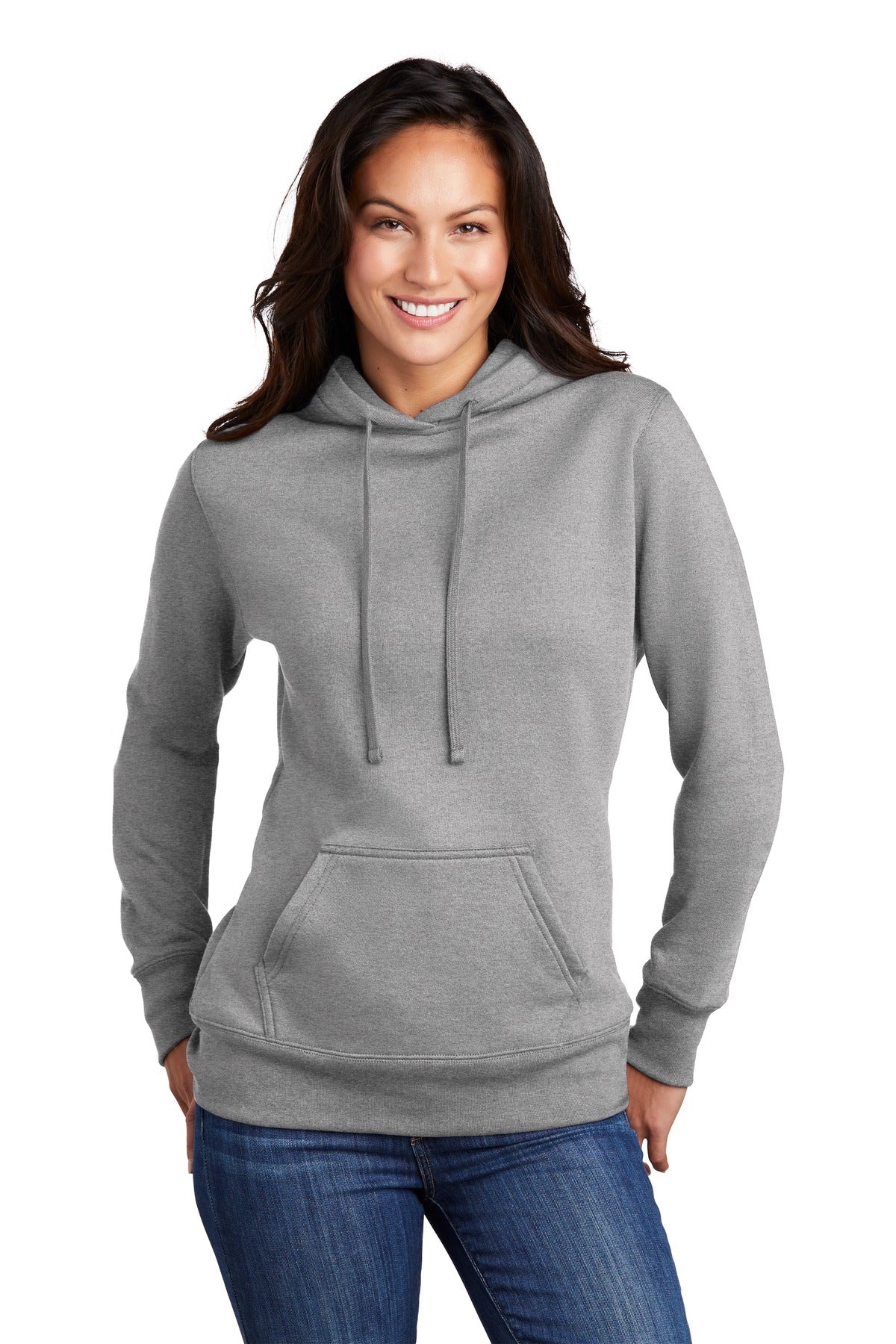 Front View of Athletic Hthr Port & Co Women's Core Fleece Pullover Hooded Sweatshirt LPC78H  - 4XL