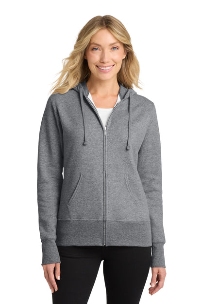 Front View of Athletic Hthr Port & Co Women's Core Fleece Full-Zip Hooded Sweatshirt. LPC78ZH  - 3XL