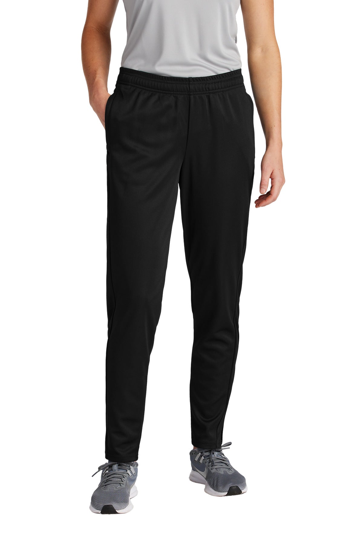 Front View of Blk/Blk Sport-Tek Women's Travel Pant LPST800  - XL