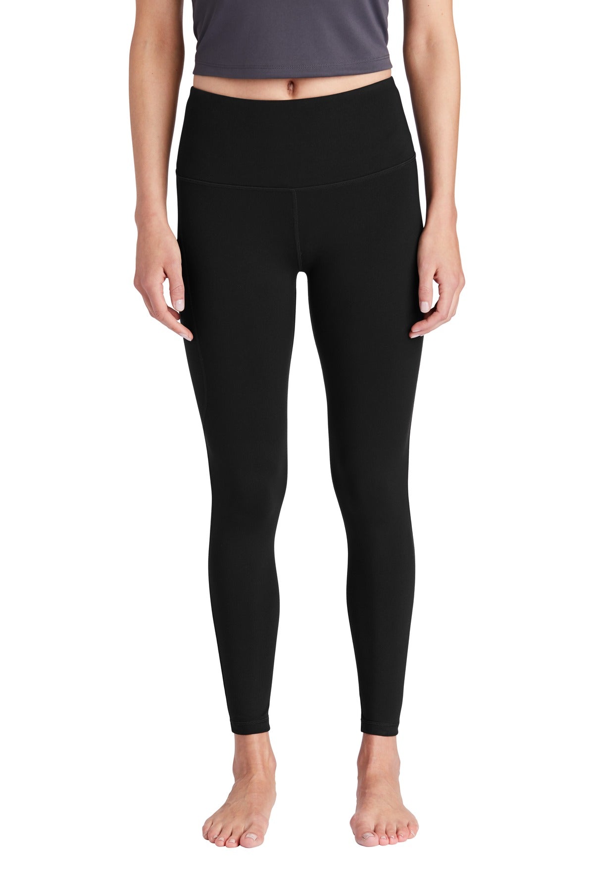 Front View of Black Sport-Tek Women's High Rise 7/8 Legging LPST891  - XL