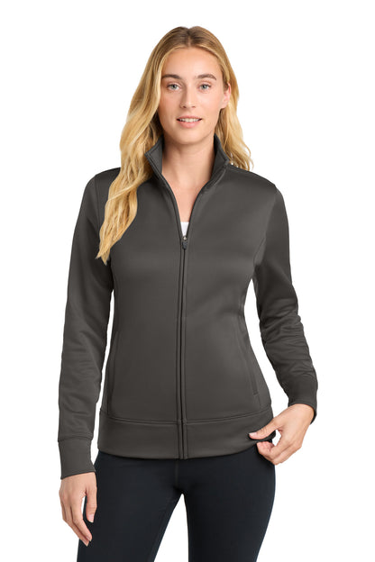 Front View of IronGrey Sport-Tek Women's Sport-Wick Fleece Full-Zip Jacket. LST241  - L