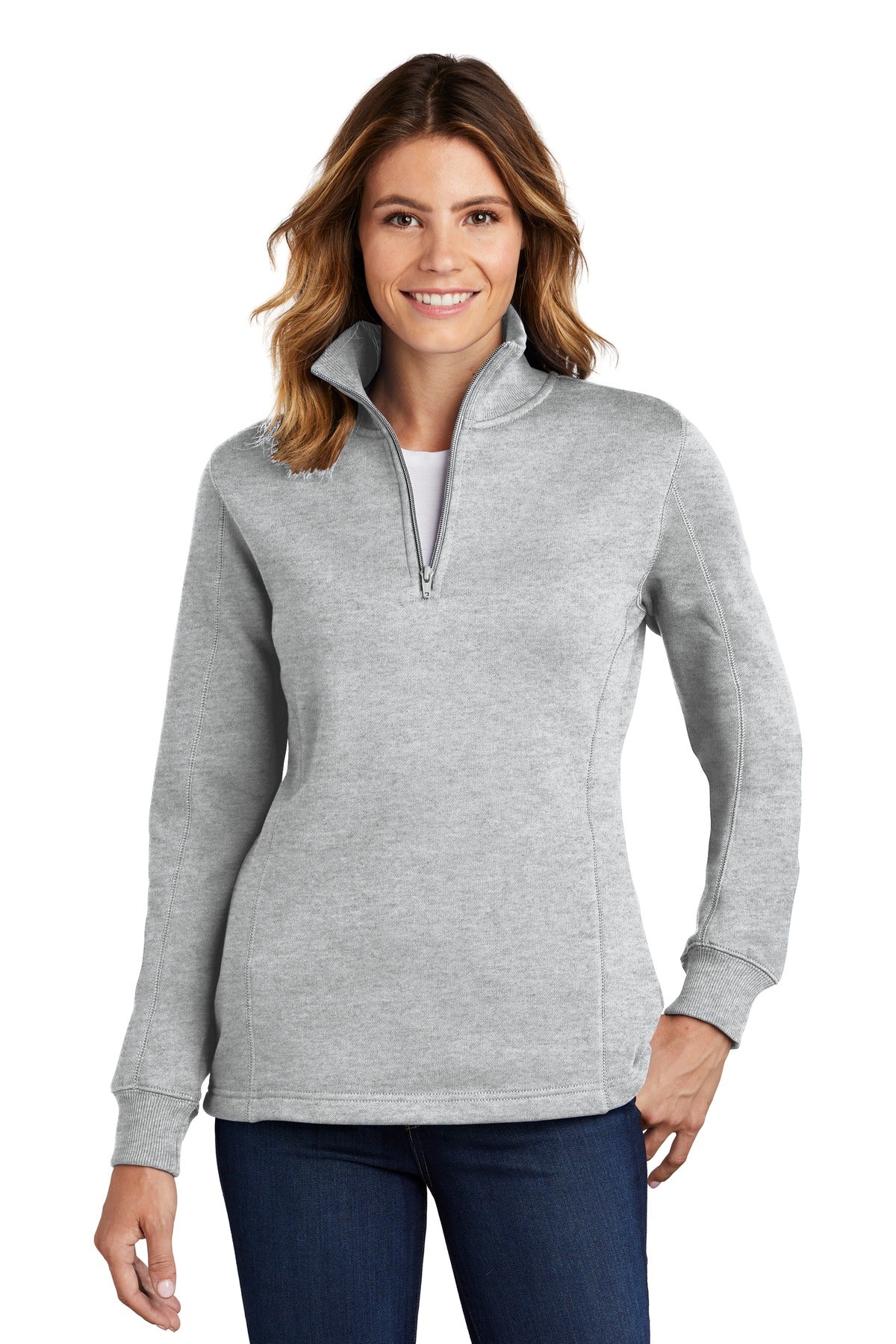 Front View of Athletic Hthr Sport-Tek Women's 1/4-Zip Sweatshirt. LST253  - 3XL