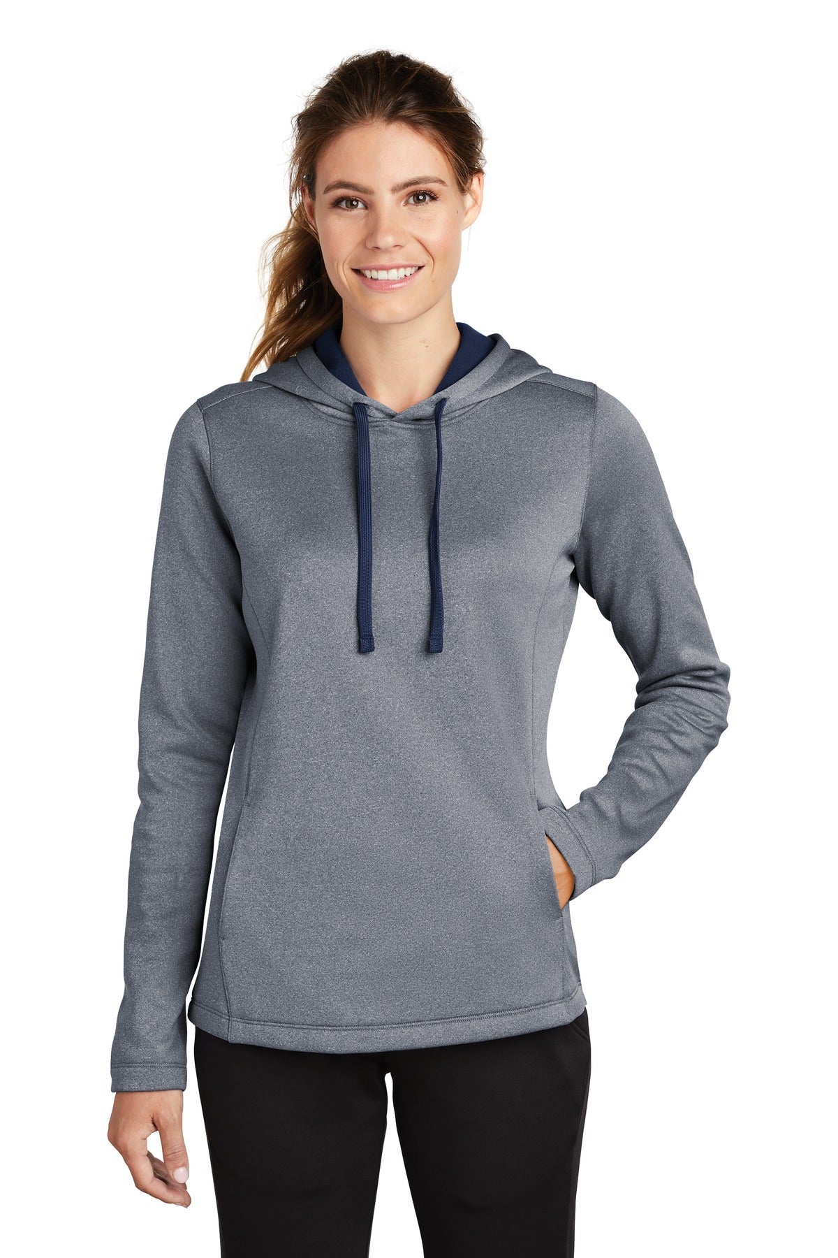 Sport-Tek Women's PosiCharge Sport-Wick Heather Fleece Hooded Pullover. LST264