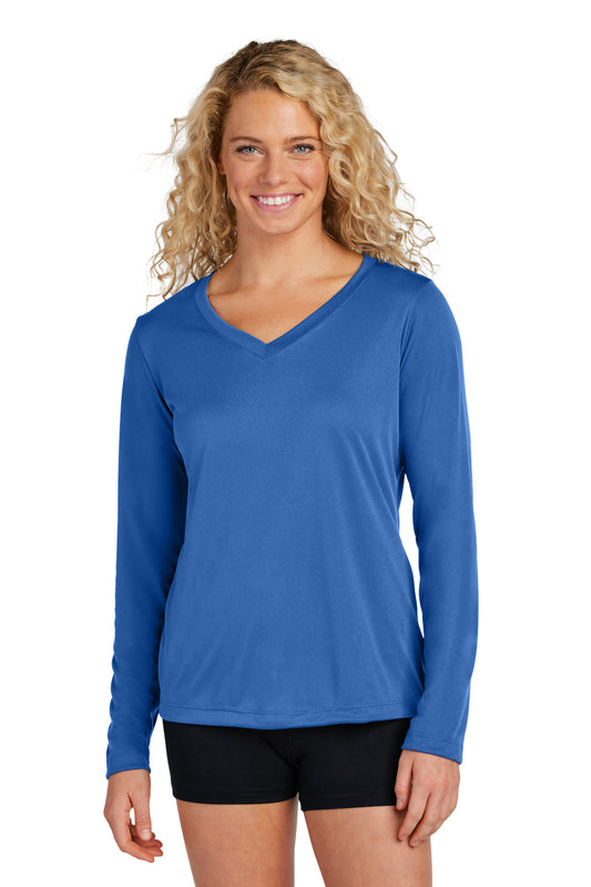 Front View of True Royal Sport-Tek Women's Long Sleeve PosiCharge Competitor V-Neck Tee. LST353LS  - 3XL