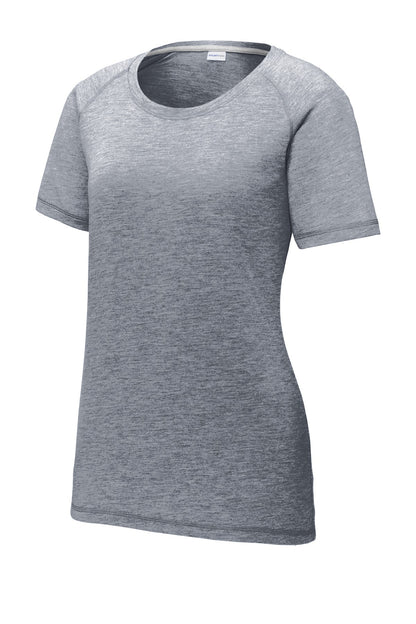 Sport-Tek Women's PosiCharge Tri-Blend Wicking Scoop Neck Raglan Tee. LST400